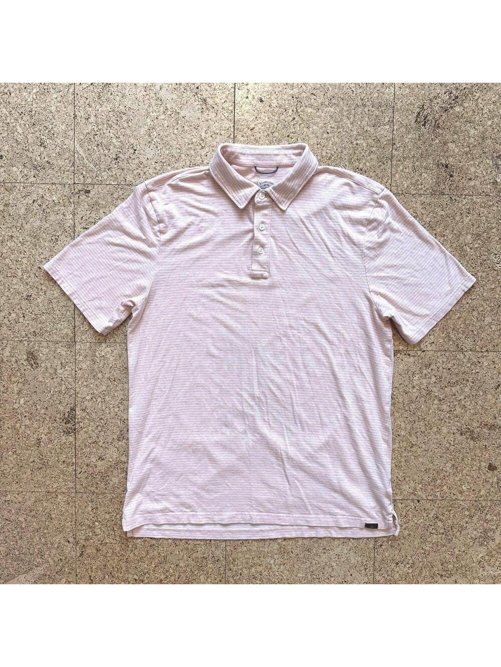 FAHERTY Striped Polo Shirt Pink White Men's L Stretch Casual Coastal Preppy